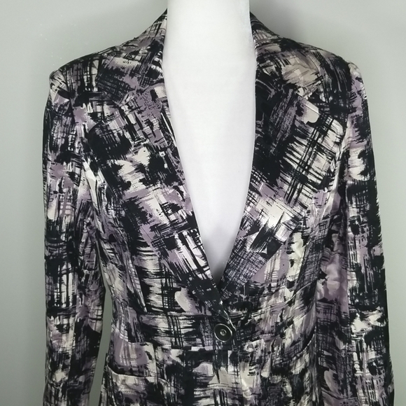 Amanda Women's Jacket All Over Pattern Single Button Size S/M Padded Shoulders - Picture 2 of 7